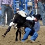 Zane bulldogging in New Castle, Wyo.